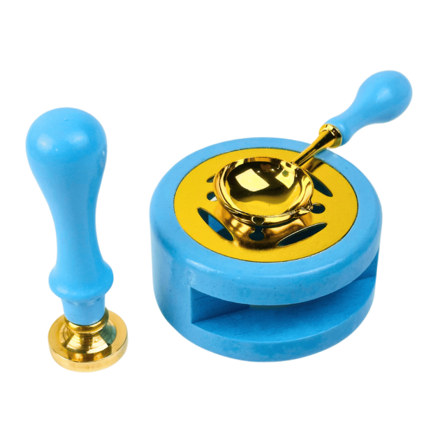 kit para derretimento de cera Azul suporte + colher + cabo sinete